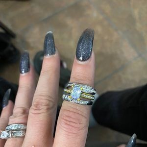 Sterling silver engagement and wedding rings